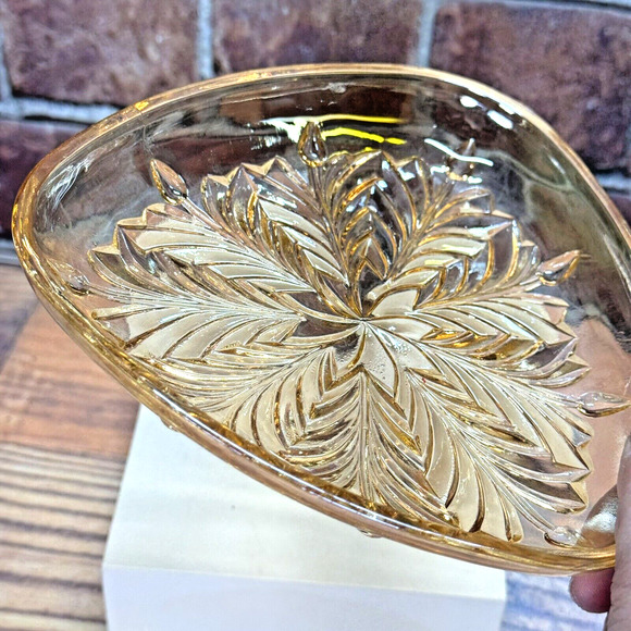 Vintage Peach Hazel Atlas Carnival Glass Triangular Ashtray Trinket Dish MCM - Picture 2 of 5